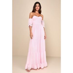 Lulus Exceptionally Gorgeous Blush Chiffon Off-the-shoulder Maxi Dress Pink
